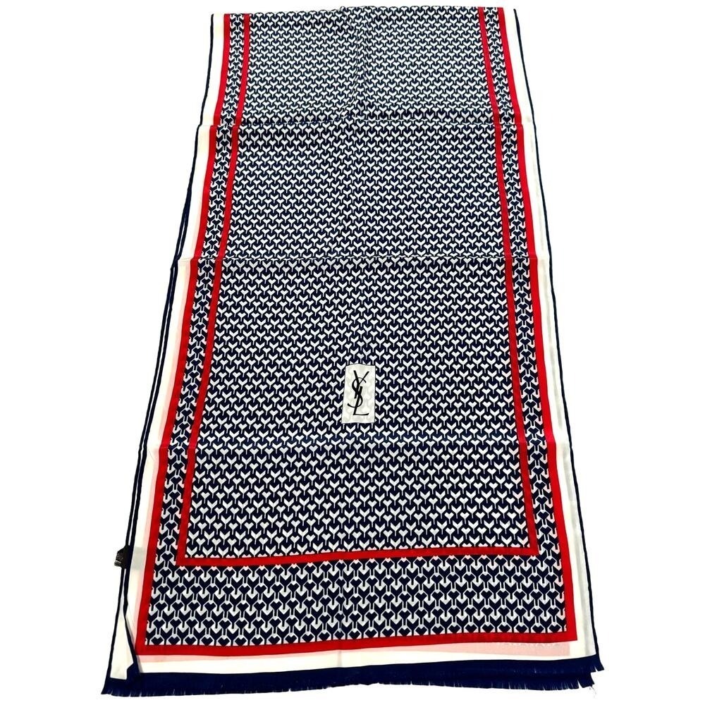 Yves Saint Laurent‎ Scarf/Shawl Silk Red/White/Blue - Picture 2 of 6